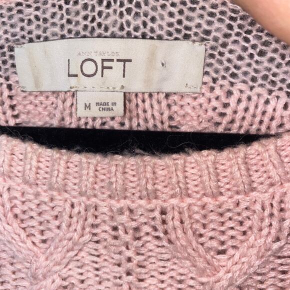 Ann Taylor LOFT Pink Cable Knit Striped Pullover Sweater Women's Size Medium - Picture 4 of 5